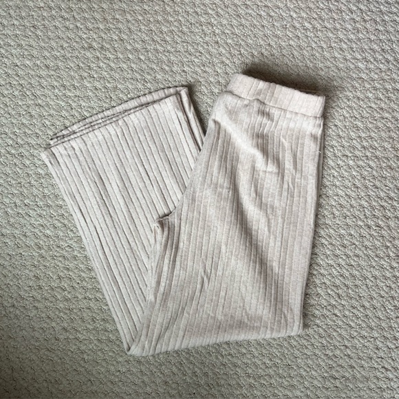 Pants - Cream Ribbed Knit Pants
